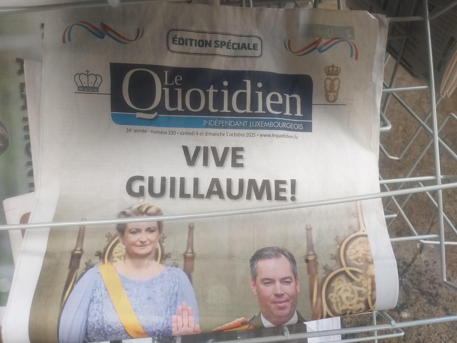 Portada de un diario luxemburgués con la ascensión al trono del Gran Duque Guillermo.
