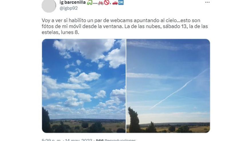 Imágenes compartidas por un usuario comparando un cielo con nubes y otro con estelas.