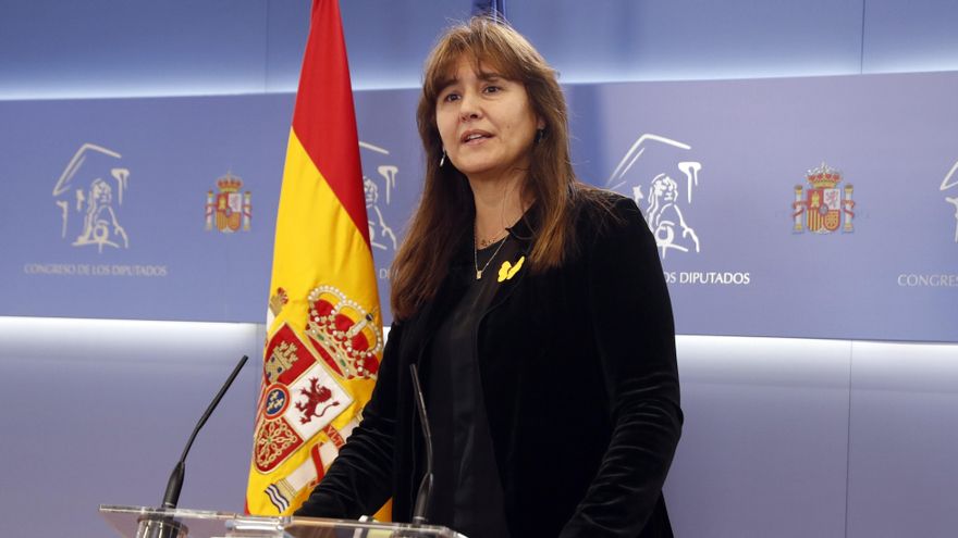 La portavoz de JxCat, Laura Borrás, durante una rueda de prensa en el Congreso. EFE/J.J. Guillén/Archivo