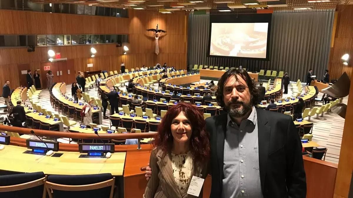 Teresa Vicente y el abogado Eduardo Salazar en la sede de la ONU para presentar la ILP Mar Menor (archivo)