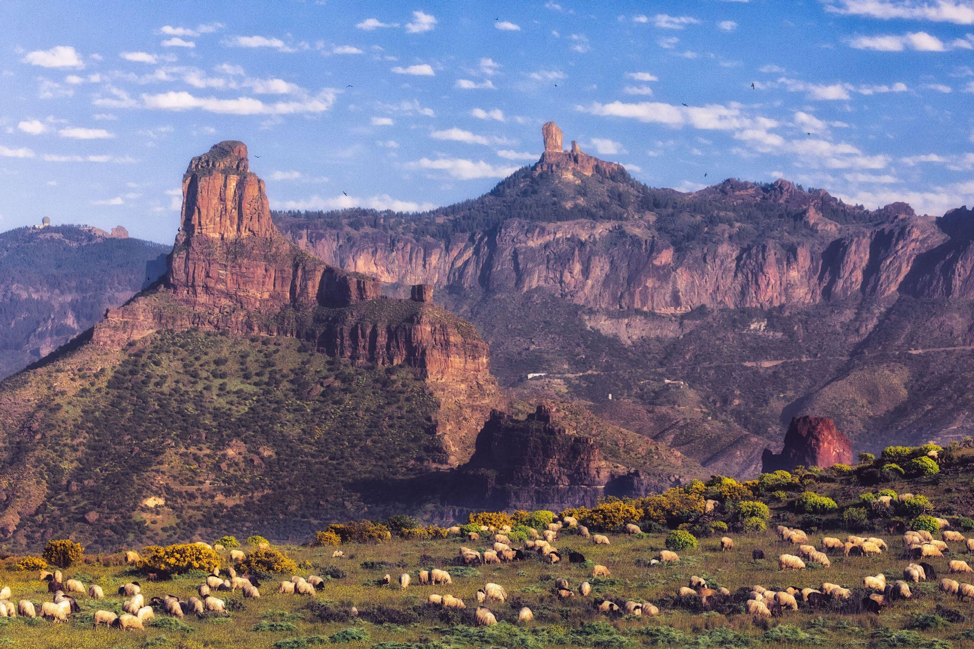 Vista de Roque Nublo y Roque Bentayga desde Acusa, Tejeda