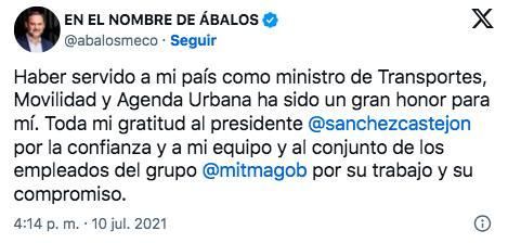 Cese Ábalos ministro