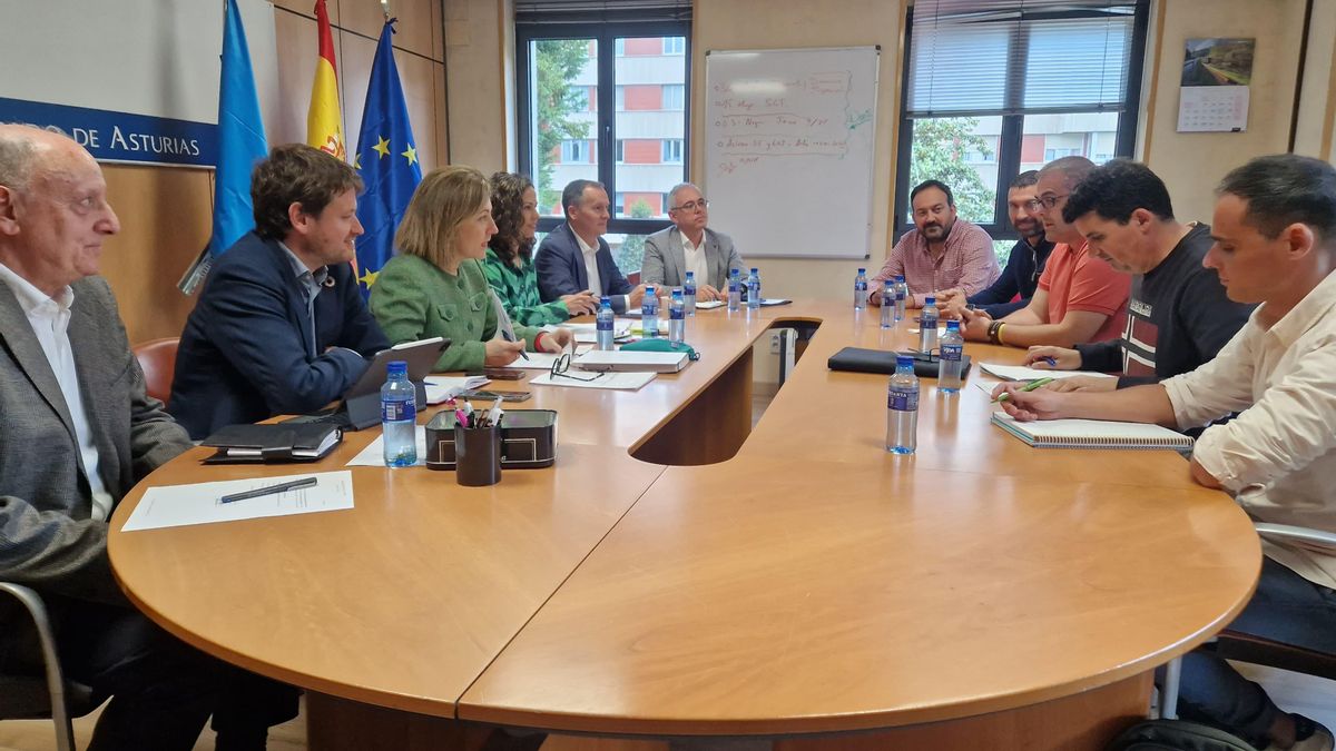 La consejera de Educación, Lydia Espina, tercera por la izquierda, en la reunión mantenida con el comité de direcciones de Infantil y primaria.