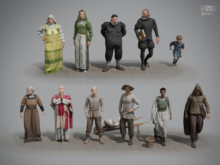 Algunos de los personajes que aparecerán en la reconstrucción.
