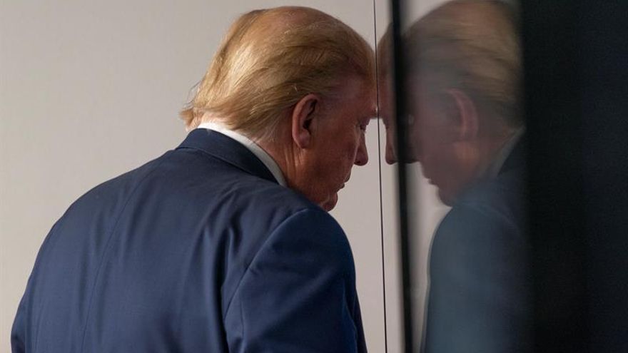 United States President Donald Trump departs after a news briefing with members of the Coronavirus Task Force at the White House, in Washington, DC, USA, 16 April 2020.