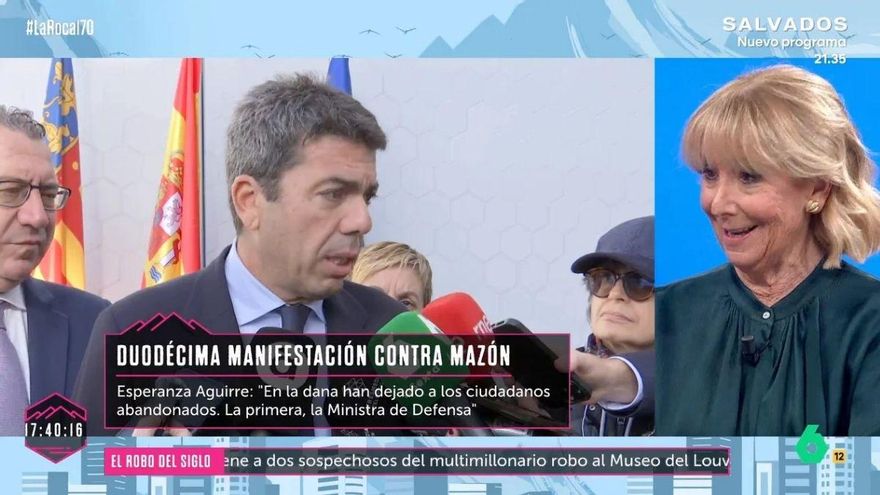 Esperanza Aguirre defendió a Mazón en laSexta por la DANA: "Fue una riada de las que ha habido en Valencia siempre"