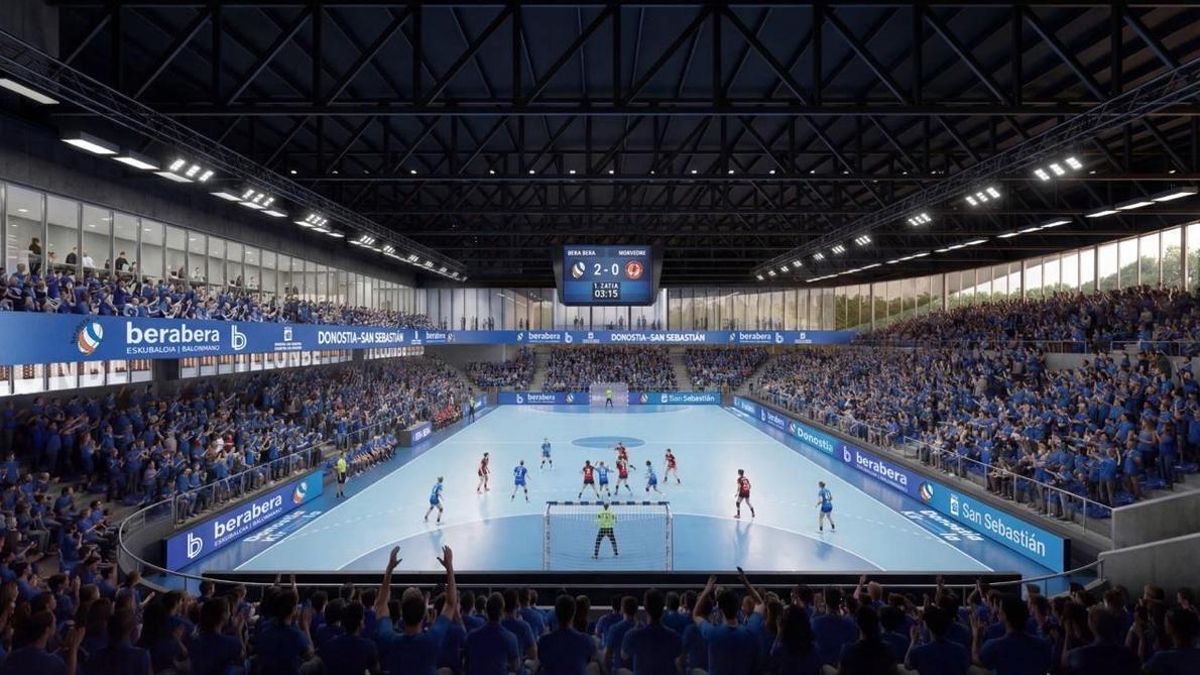 Recreación del futuro Illunbe Berria con un partido de balonmano del Bera Bera