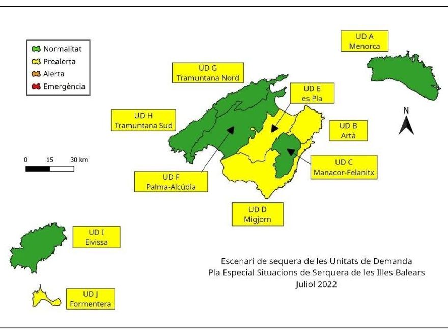 Mapa de reservas hídricas en Balears.