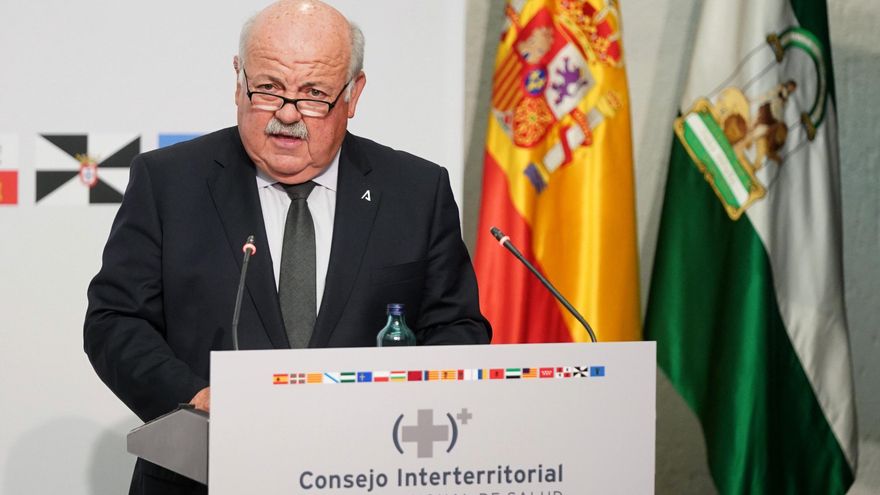 El consejero andaluz de Salud y Familias, Jesús Aguirre, en rueda de prensa, este miércoles. EFE/Jesús Morón/Junta de Andalucía