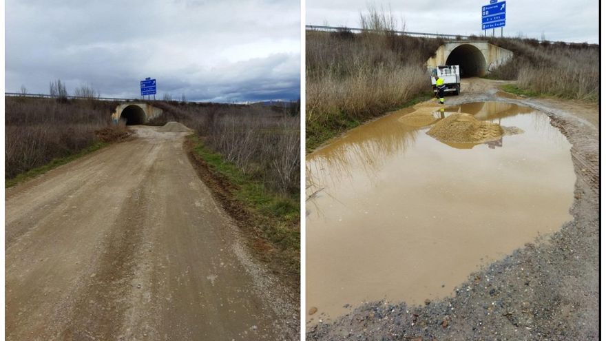 Antes y después del estado del camino de Fuentesnuevas a Cortiguera.