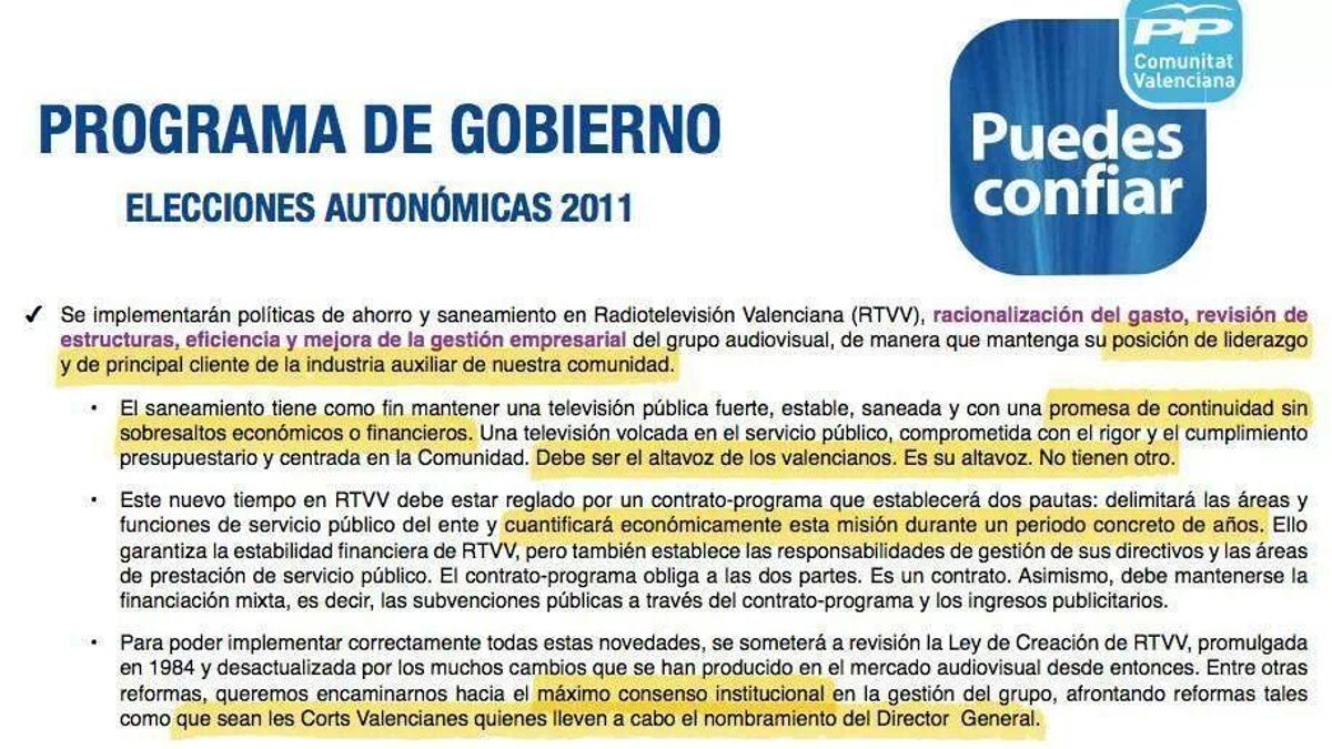 DOCUMENTO: Lo que decía el programa electoral del PP sobre Canal 9
