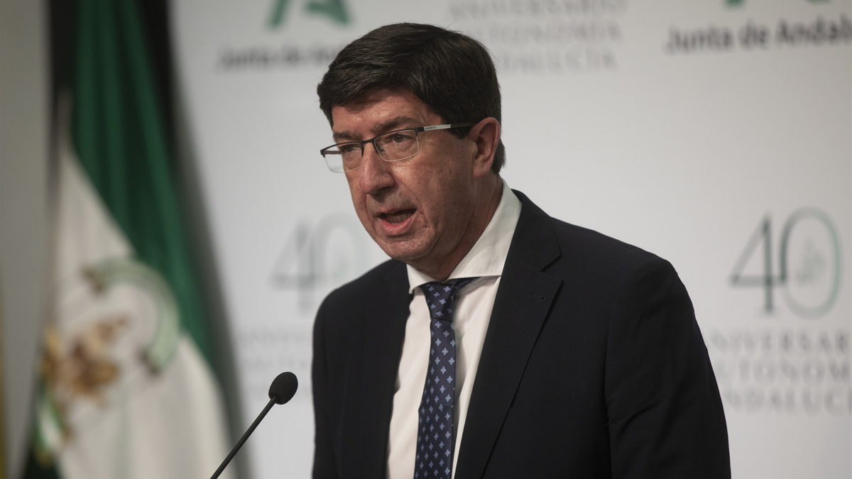 El vicepresidente de la Junta, Juan Marín, durante la rueda de prensa posterior a la reunión del consejo de Gobierno de la Junta de Andalucía. En Sevilla (Andalucía, España), a 20 de abril de 2021.