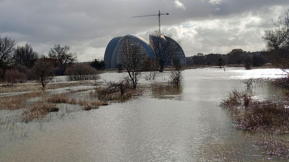 El Parque del Medio Ambiente de Garray (Soria), inundado tras las fuertes lluvias en 11 de febrero.