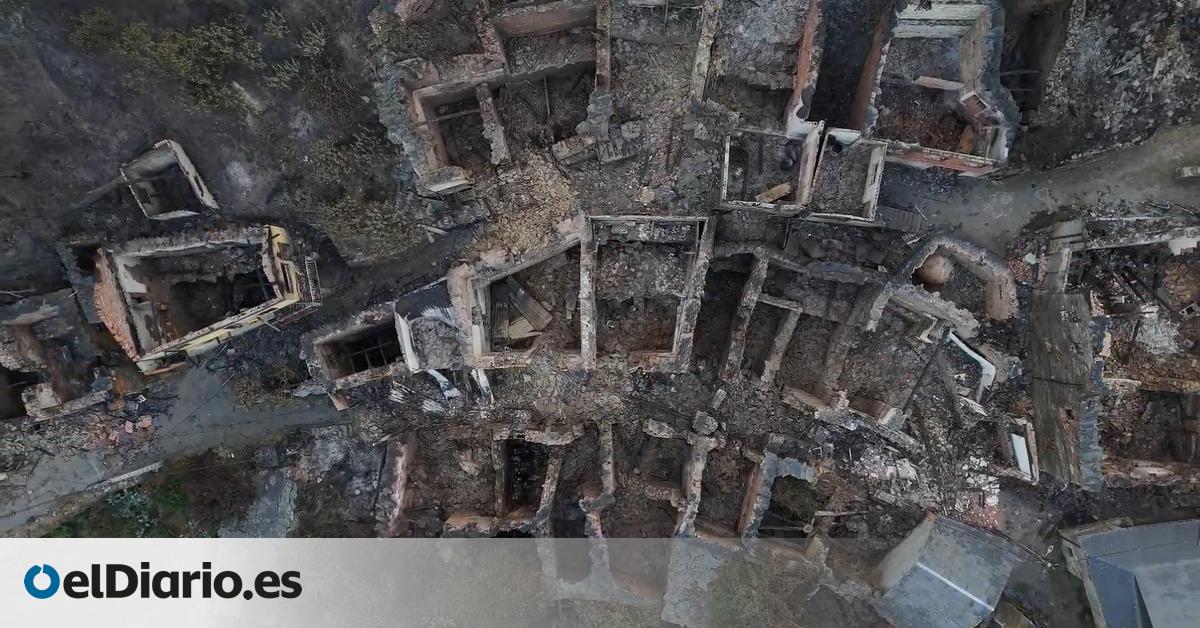 Casas reducidas a cenizas y ruinas: la desolación tras los incendios en Ourense, a vista de dron