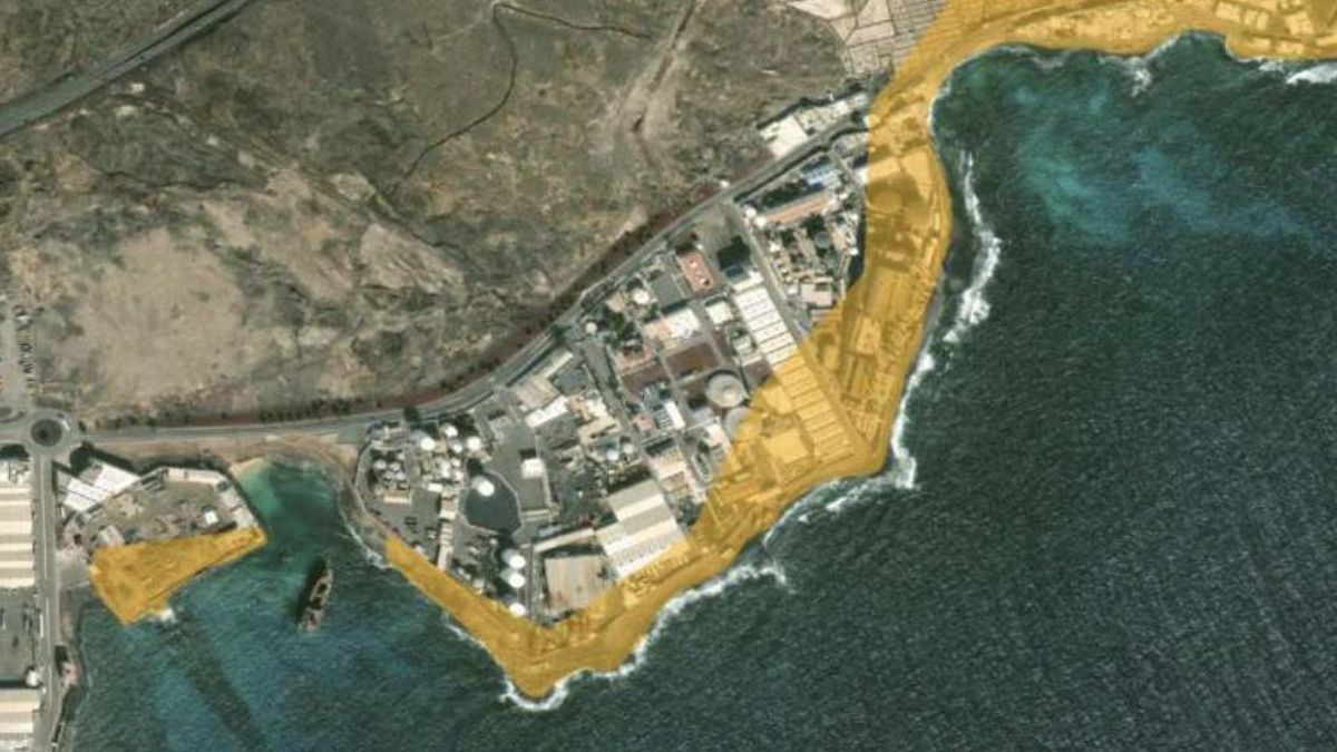 Lámina con riesgo de inundación por temporales marinos en la Central Térmica de Punta Grande, Lanzarote.
