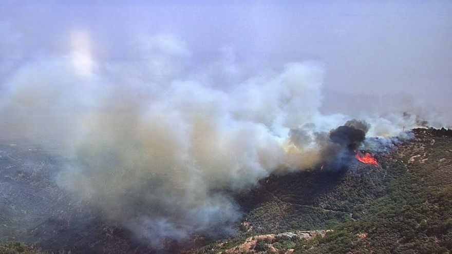 Vista del incendio declarado este lunes en Cazadores, Telde, Gran Canaria.