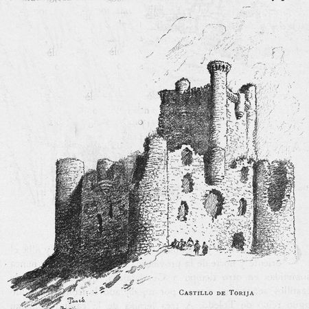 El castillo de Torija en una ilustración de 1885 realizada por José María Quadrado y Vicente de la Fuente.