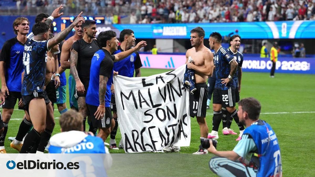 Argentina Players Display Falklands Flag After Win Over England