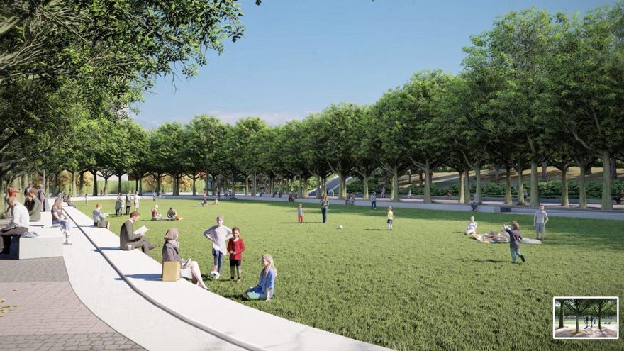 Pradera proyectada en Madrid Río