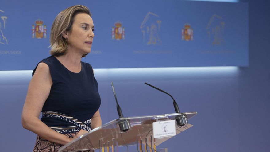 La portavoz del PP en el Congreso de los Diputados, Cuca Gamarra, interviene en una rueda de prensa de Portavoces, a 29 de junio de 2021, en la Sala Constitucional del Congreso de los Diputados, Madrid, (España).