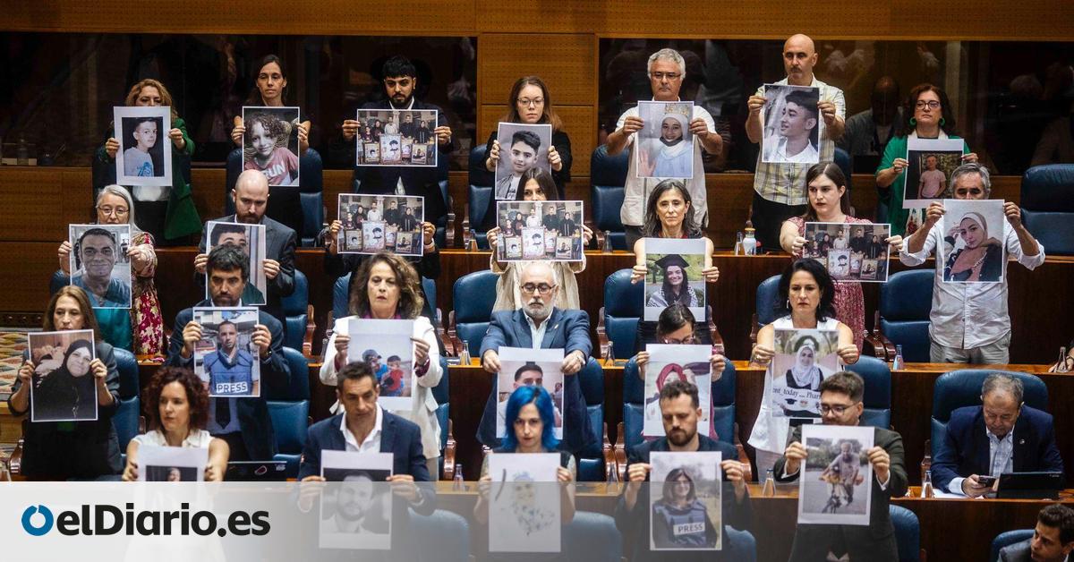 Los diputados de Más Madrid muestran a Ayuso en la Asamblea imágenes de niños asesinados por Israel: “No son solo un número”