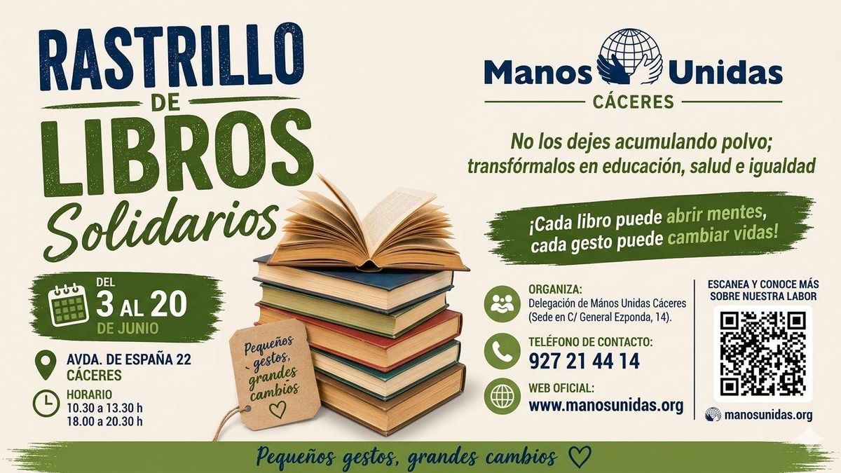 Manos Unidas pone en marcha en Cáceres un rastrillo solidario de libros para financiar proyectos de cooperación