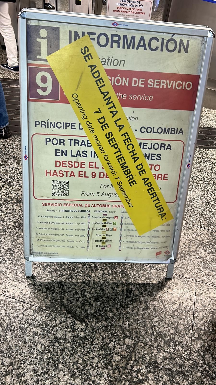 Información actualizada en una de las estaciones afectadas por el corte en la línea 9.