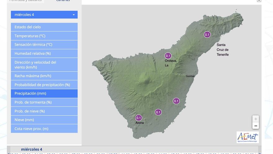 Capturas de precipitaciones (mm) en este miércoles en Canarias