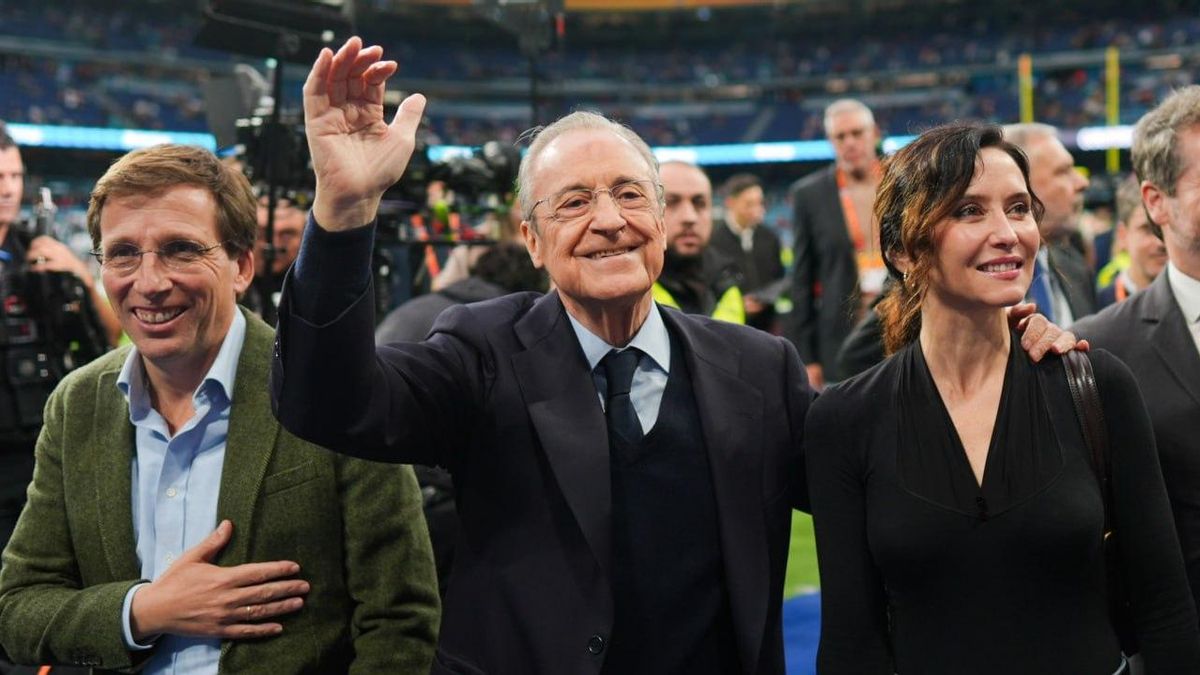 El alcalde de Madrid, José Luis Martínez-Almeida; el presidente del Real Madrid, Florentino Pérez y la presidenta de la Comunidad de Madrid, Isabel Díaz Ayuso.