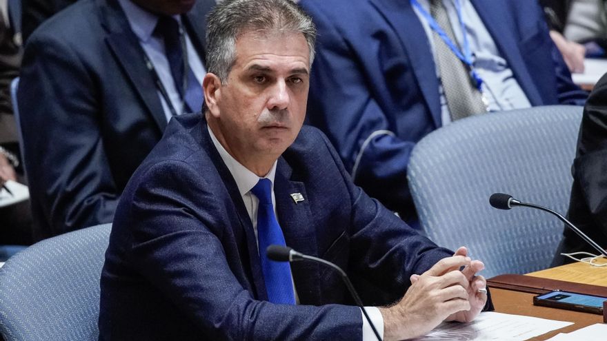El ministro israelí de Exteriores, Eli Cohen, durante una sesión del Consejo de Seguridad de la ONU en Nueva York (EE.UU.). EFE/EPA/EDUARDO MUNOZ