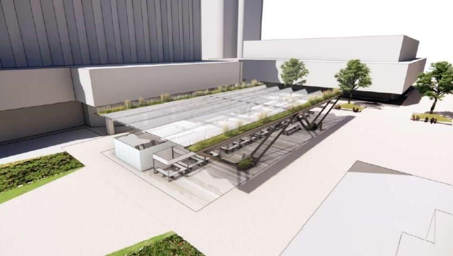 Marquesina para mercados y eventos, junto al edificio de Merlin