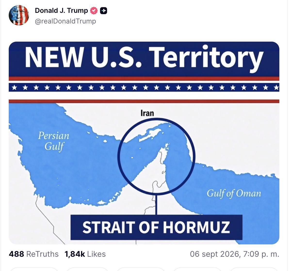 Truth Social de Trump sobre el estrecho de Ormuz.
