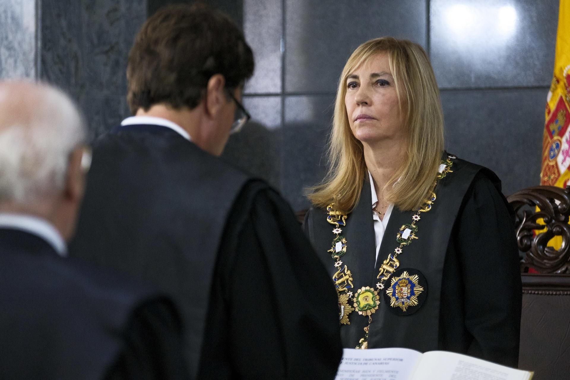 La presidenta del Consejo General del Poder Judicial y del Tribunal Supremo, Isabel Perelló, en la toma de posesión del magistrado Juan Avello.