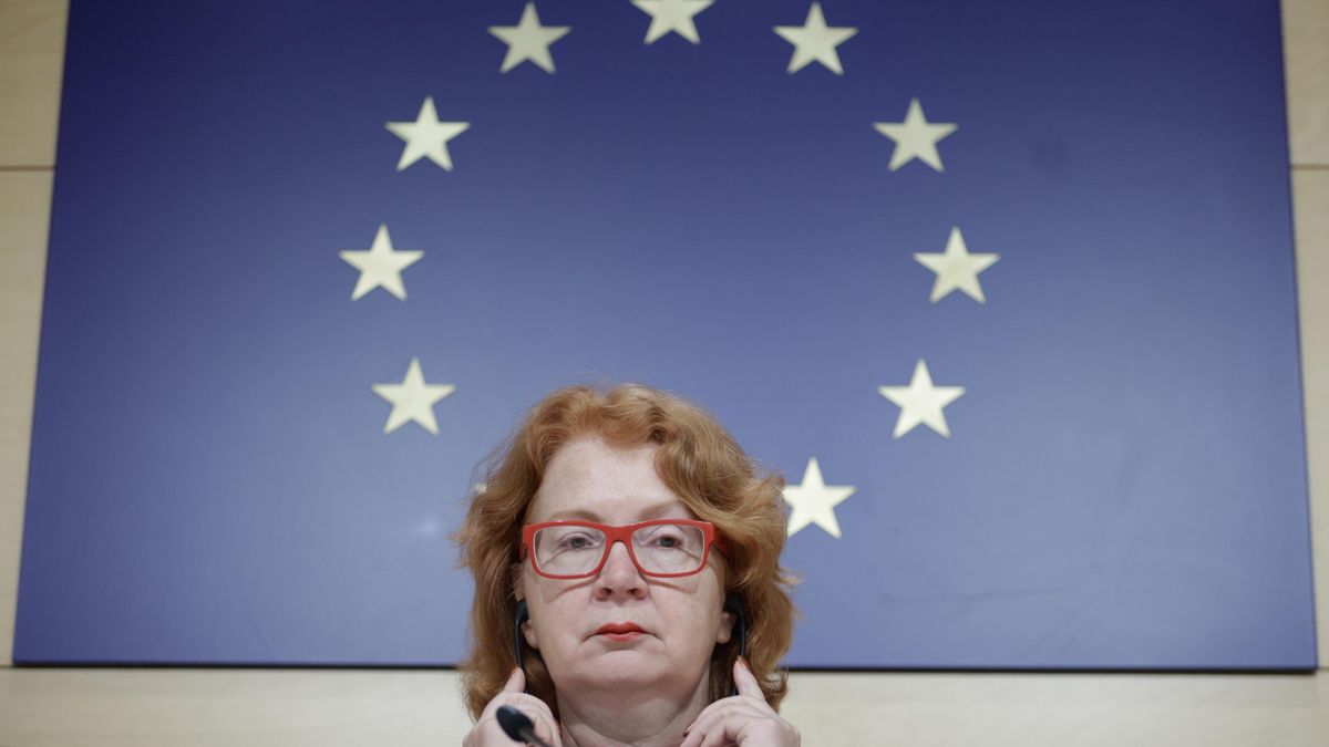 La eurodiputada Yana Toom en rueda de prensa en la Oficina del Parlamento Europeo este miércoles en Barcelona