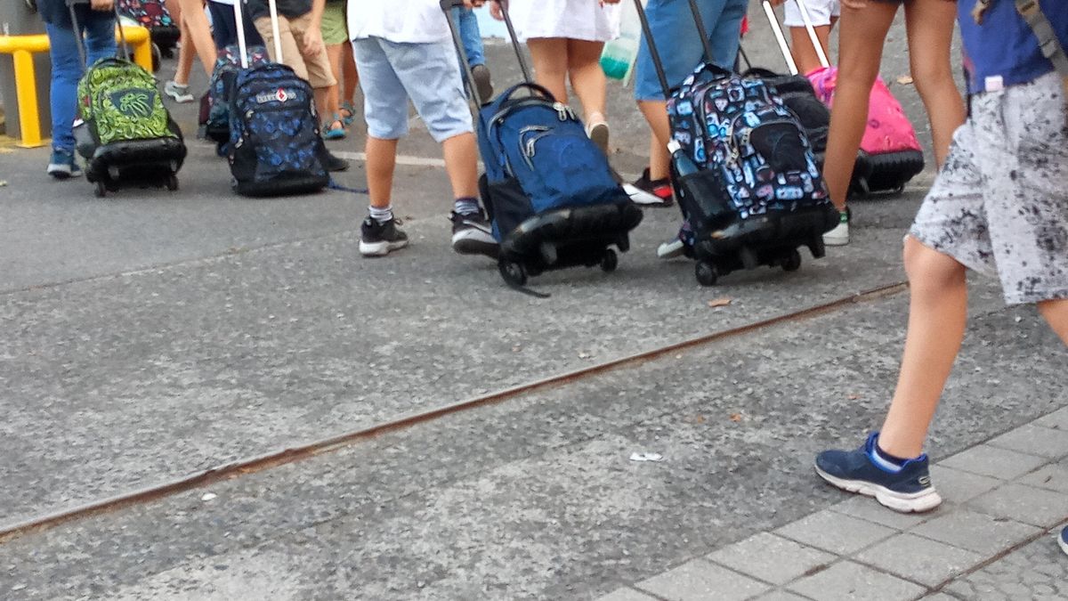 Varios alumnos entran a un colegio
