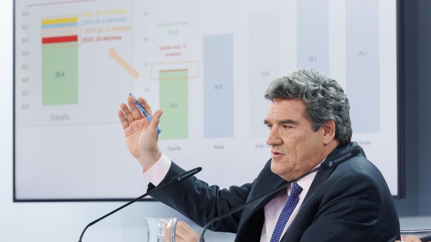 El ministro de Inclusión, Seguridad Social y Migraciones, José Luis Escrivá, durante una rueda de prensa posterior al Consejo de Ministros, en el Palacio de La Moncloa, a 16 de marzo de 2023, en Madrid (España).