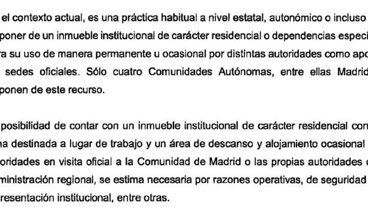 La memoria del Gobierno de Ayuso sobre el ático no menciona las obras y dice que necesitaban un inmueble "residencial"