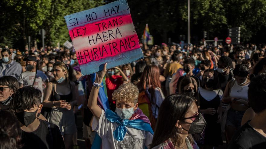 Una pancarta por los derechos de las personas trans en la marcha del Orgullo Crítico en Madrid