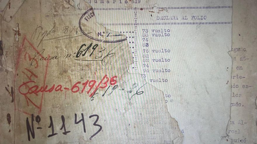 Portada de la causa 619/36, en la que se procesa a decenas de vecinos de Mansilla, Palanquinos y otros pueblos de la zona. Varios terminarían condenados a muerte o asesinados sin juicio ni sentencia, entre ellos una mujer.