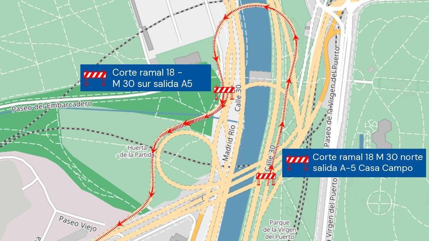 Cortada la salida de la M-30 hacia la A-5 desde Madrid durante casi todo agosto por las obras de soterramiento