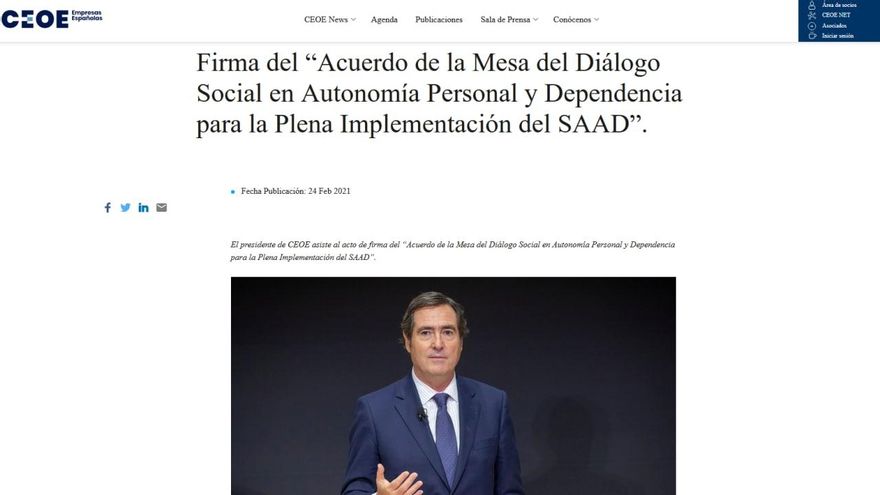 Imagen de la agenda de Antonio Garamendi en la página de la CEOE
