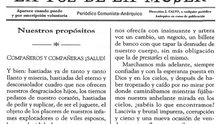 Primera edición del periódico comunista anárquico La voz de la mujer del 08 de enero de 1896.