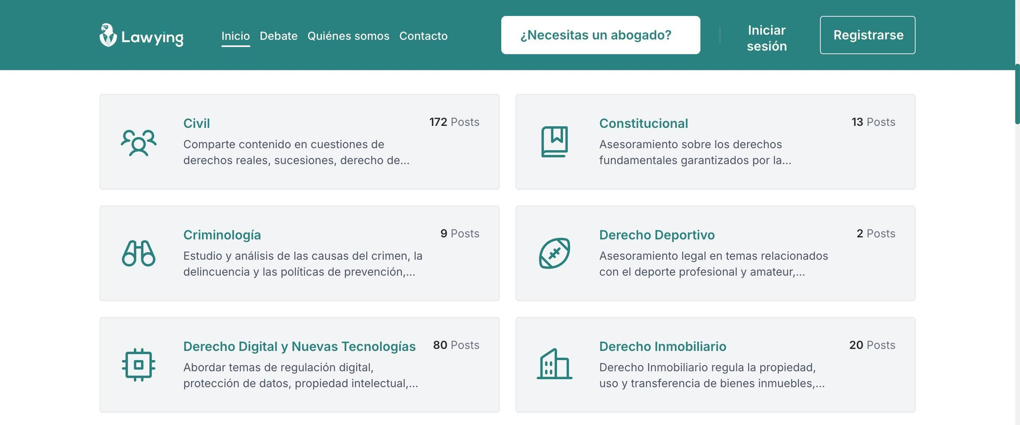 El contenido de Lawying se divide en categorías jurídicas.