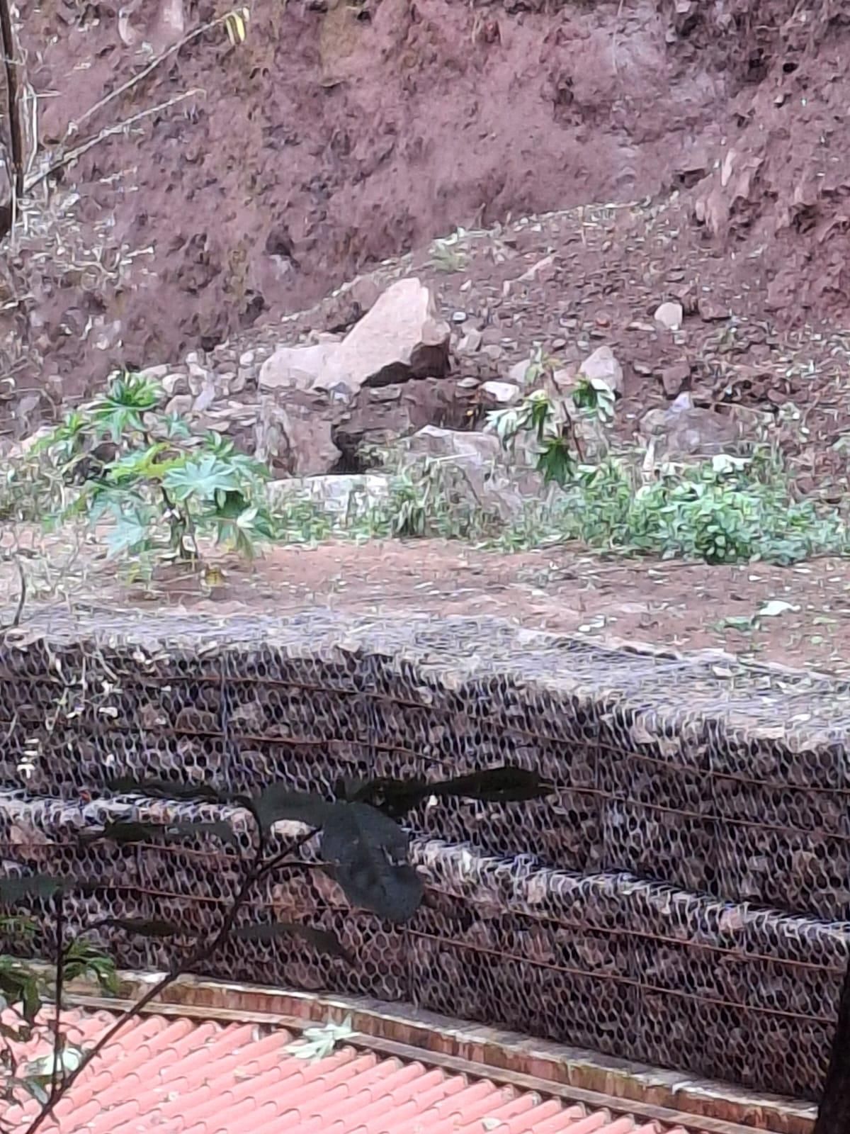 En imagen, escombros de los desprendimientos caídos  en la zona del falso túnel construido en el acceso a Los Tilos  y las mallas protectoras instaladas en el talud.