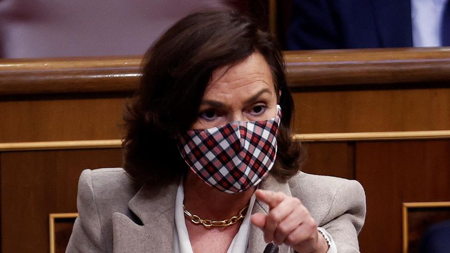 La vicepresidenta primera Carmen Calvo, durante una sesión de control al Gobierno en el Congreso de los Diputados. EFE/Chema Moya/Archivo