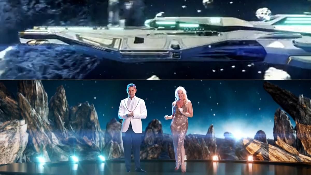 Telecinco hace bajar de una nave espacial a Jesús Vázquez y Valeria Mazza para promocionar 'Bailando con las estrellas'