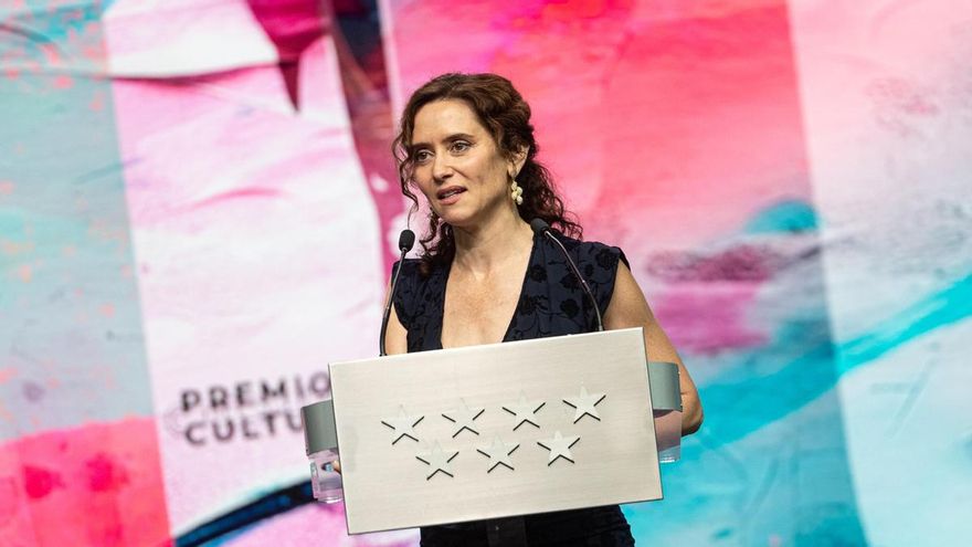 La presidenta de la Comunidad de Madrid, Isabel Díaz Ayuso, interviene durante la entrega de los XXIV Premios de Cultura del Gobierno regional, en Teatros del Canal, a 21 de septiembre de 2026,