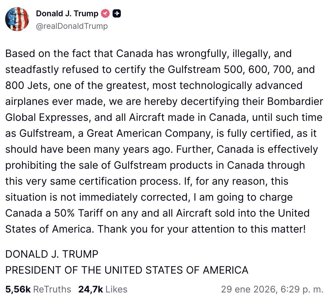 Amenaza arancelaria de Trump a Canadá.