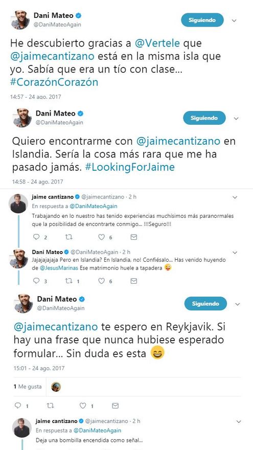 Conversación entre Dani Mateo y Jaime Cantizano en Twitter
