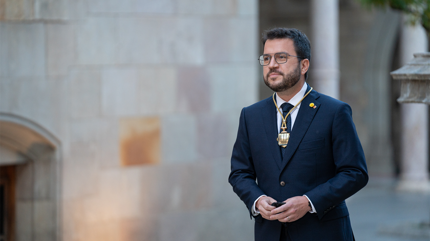 El hasta ahora vicepresidente del Govern, Pere Aragonès, toma posesión como 132 presidente de la Generalitat de Catalunya, en el Pati dels Tarongers del Palau de la Generalitat, a 24 de mayo de 2021, en Barcelona, Catalunya (España). La ceremonia, a la qu